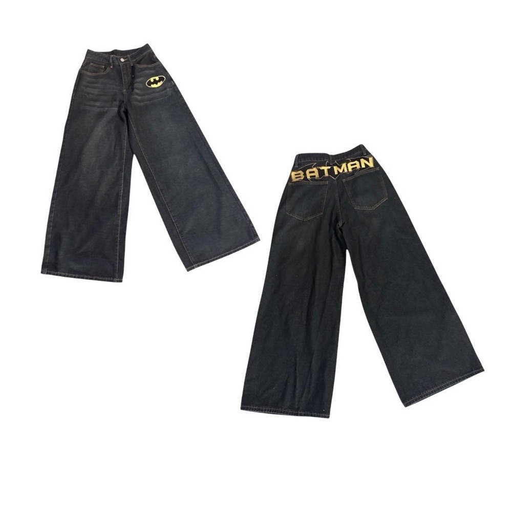 ROMWE Batman Jeans Womens XXS Black Wide Leg Graphic Superhero Baggy EUC